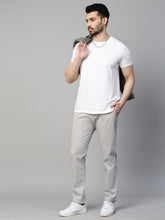 Genips Men's Light Grey Cotton Stretch Caribbean Slim Fit Solid Trousers